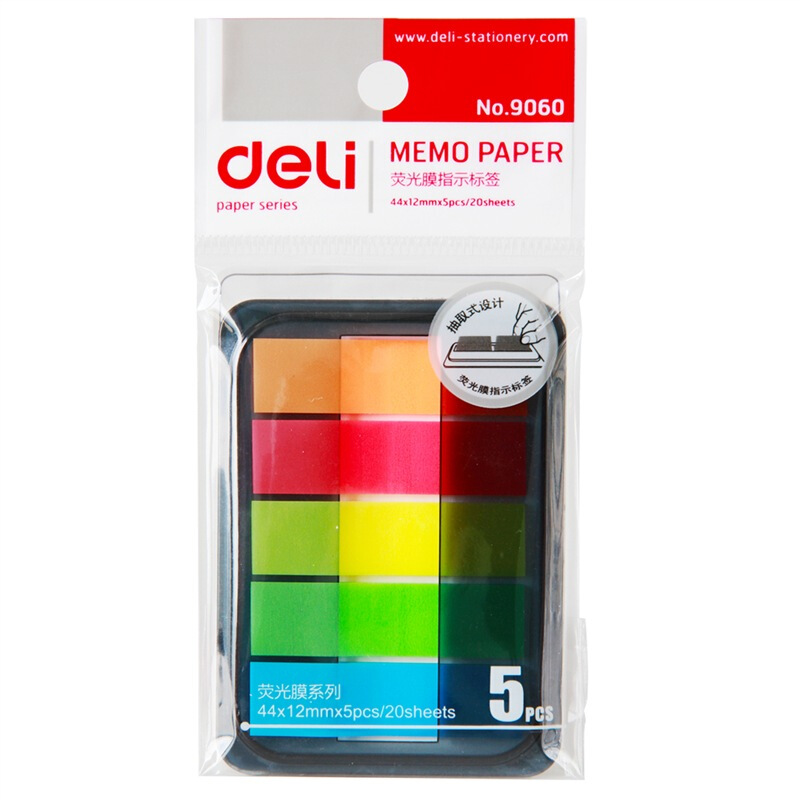 得力（deli） 9060 熒光指示標簽/便簽條/便利貼/百事貼 44*12mm 5色*20張_http://m.gzyiqian.cn/img/images/C201902/1551161799805.jpg