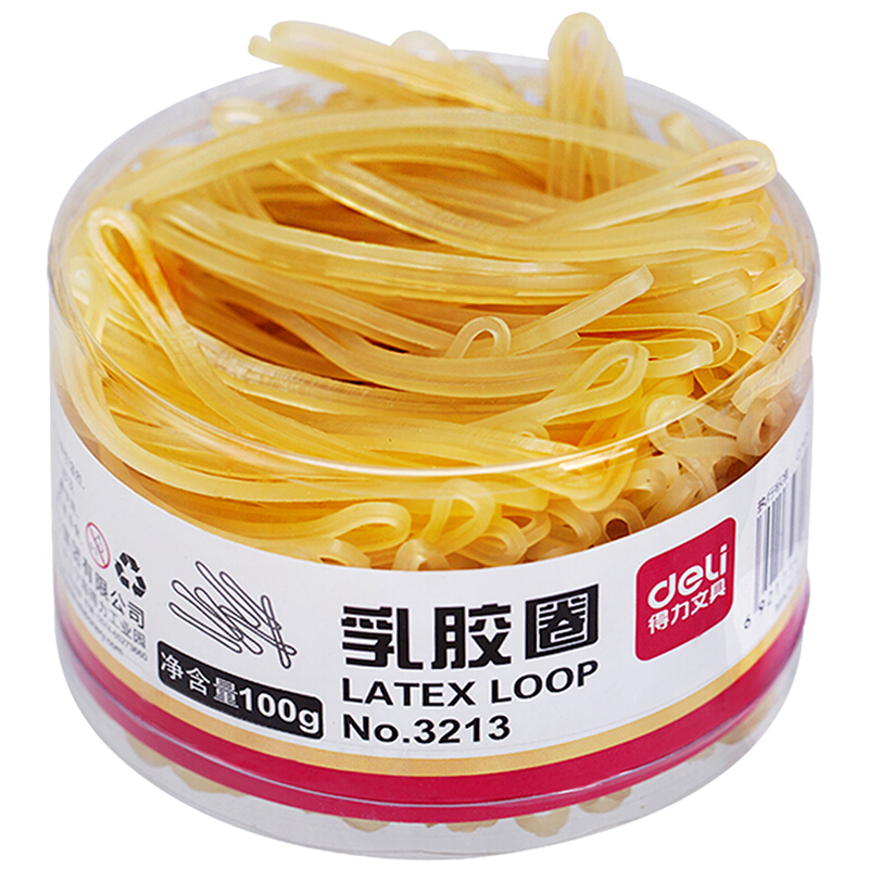 得力（deli） 3213 強韌性乳膠圈 橡皮筋 筒裝100g_http://m.gzyiqian.cn/img/images/C201903/1551687787310.jpg
