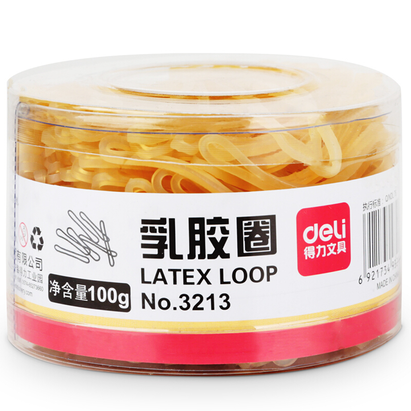 得力（deli） 3213 強韌性乳膠圈 橡皮筋 筒裝100g_http://m.gzyiqian.cn/img/images/C201903/1551687787320.jpg