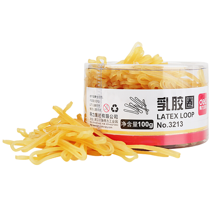 得力（deli） 3213 強韌性乳膠圈 橡皮筋 筒裝100g_http://m.gzyiqian.cn/img/images/C201903/1551687787331.jpg
