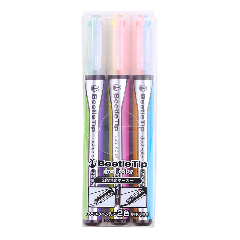 國譽(KOKUYO)雙色甲殼蟲雙頭熒光筆PM-L303-3S_http://m.gzyiqian.cn/img/images/C201906/1560924734674.jpg