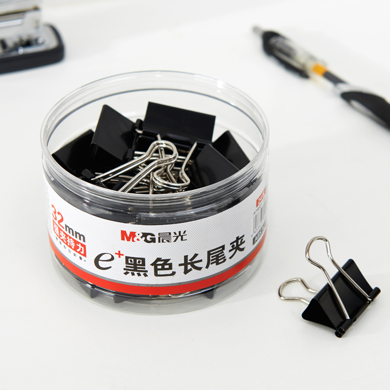 晨光（M&G） Eplus  長尾夾/長尾夾票夾 黑色( 3#ABS92734/32MM 24枚/筒)_http://m.gzyiqian.cn/img/images/C202008/1596769931944.jpg