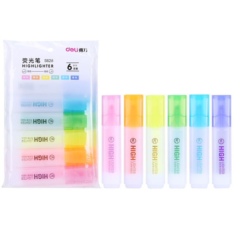 得力（deli）彩色熒光筆 水性記號筆手賬涂鴉筆 重點(diǎn)標(biāo)記筆 6色/袋 S628_http://m.gzyiqian.cn/img/images/C202111/1636450614488.jpg