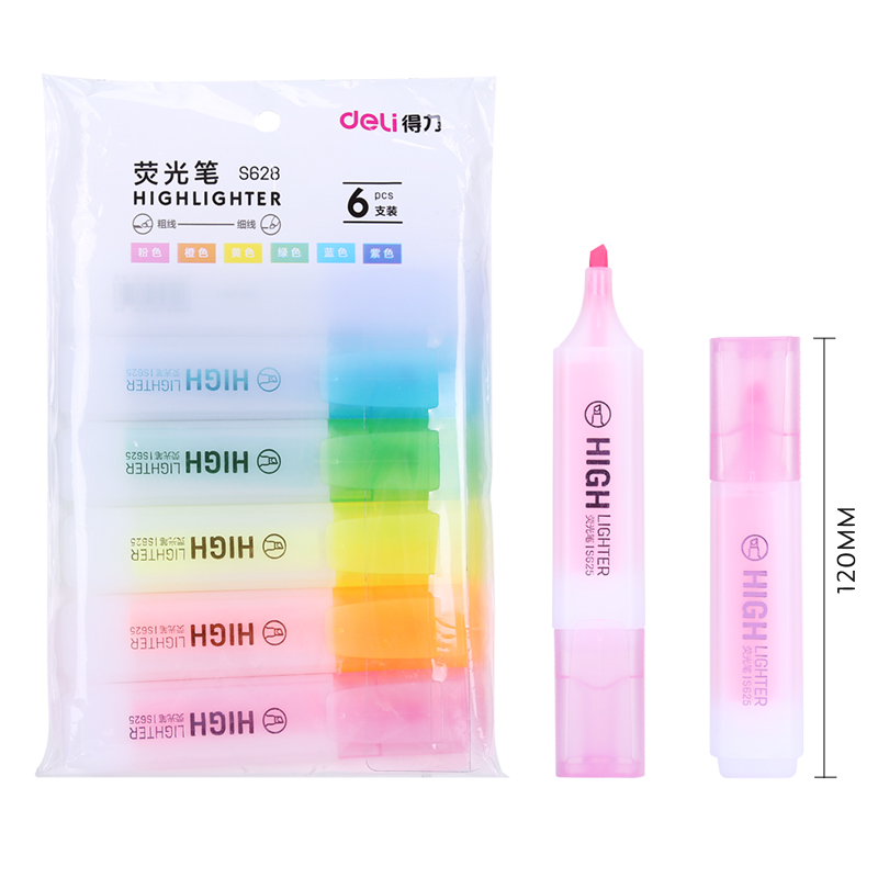 得力（deli）彩色熒光筆 水性記號筆手賬涂鴉筆 重點(diǎn)標(biāo)記筆 6色/袋 S628_http://m.gzyiqian.cn/img/images/C202111/1636450615268.jpg