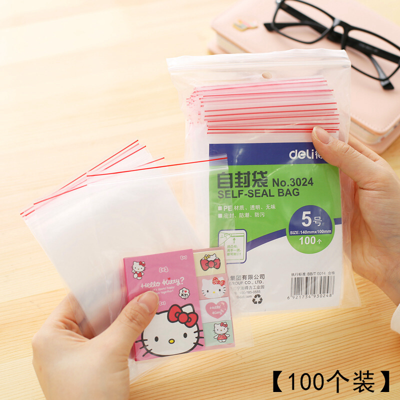 得力（deli） 3024 自封袋(透明)-5號(100個/包)150ｘ100mm0.04mm_http://m.gzyiqian.cn/img/sp/206/b9015bc9-9a65-4275-a620-a7694d415ab5.jpg