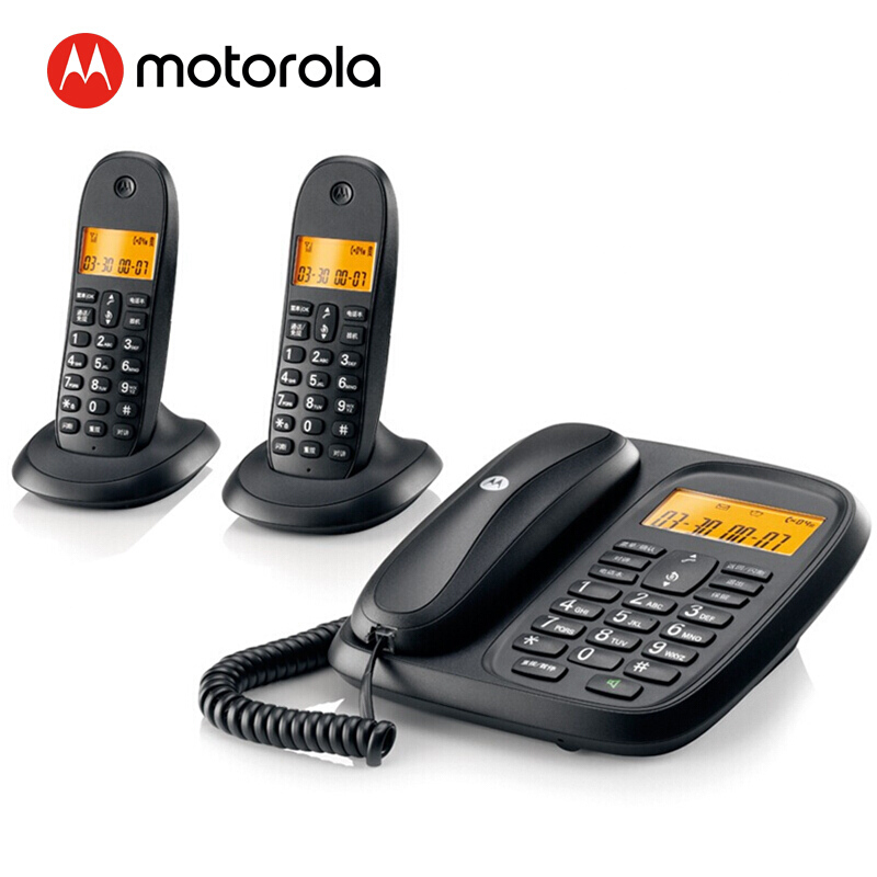 摩托羅拉（Motorola） CL102C 數(shù)字無(wú)繩電話機(jī)座機(jī)子母機(jī)中文顯示免提套裝辦公家用一拖二固定無(wú)線座機(jī)（黑色）_http://m.gzyiqian.cn/img/sp/2147/35e84b71-cb6c-43cb-bbaf-3c8198349516.jpg