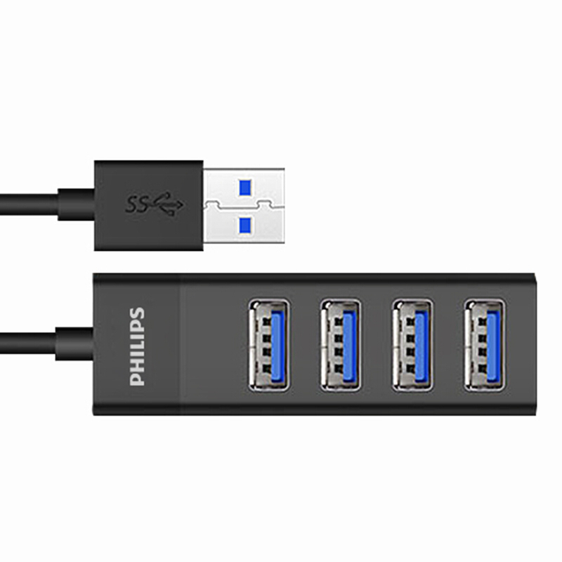 飛利浦（PHILIPS） SWR1526B/93 USB分線器3.0 高速擴展一拖四多接口 筆記本臺式電腦4口集線器HUB轉換器0.5米
