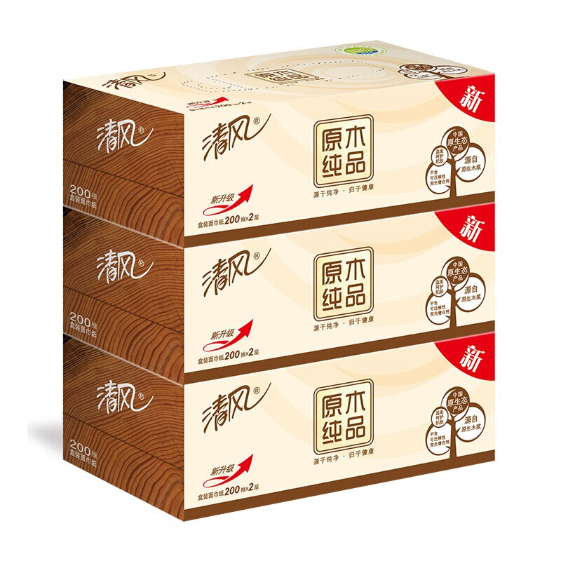 清風（APP） B338C1 原木純品盒裝抽紙面巾紙餐巾紙 2層200抽*3盒_http://m.gzyiqian.cn/img/sp/383/b42e61e3-197f-40b9-93d9-f0cbf682b5aa.jpg