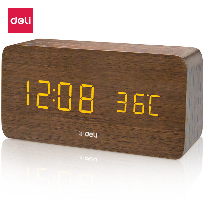 得力（deli） 8815 多功能電子鐘 150*42*70mm (棕色) 