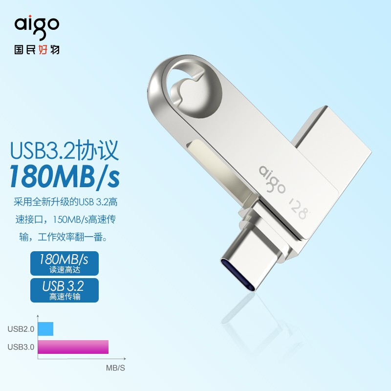 愛國者（aigo）128GB Type-C USB3.2 U盤 U322_http://m.gzyiqian.cn/newimg/C202304/1681199966190.jpg