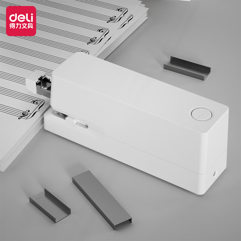 得力(deli)雙電源電動訂書機 適配24/6或26/6訂書釘 辦公用品 白色 TA750_http://m.gzyiqian.cn/newimg/C202309/1695105205987.jpg
