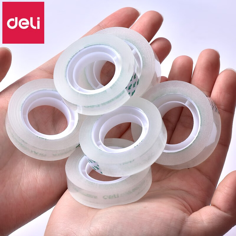 得力（deli）透明膠帶【3桶36卷】寬1.2cm*27.3米（送）膠帶座30015+811_http://m.gzyiqian.cn/newimg/C202310/1697782611706.jpg